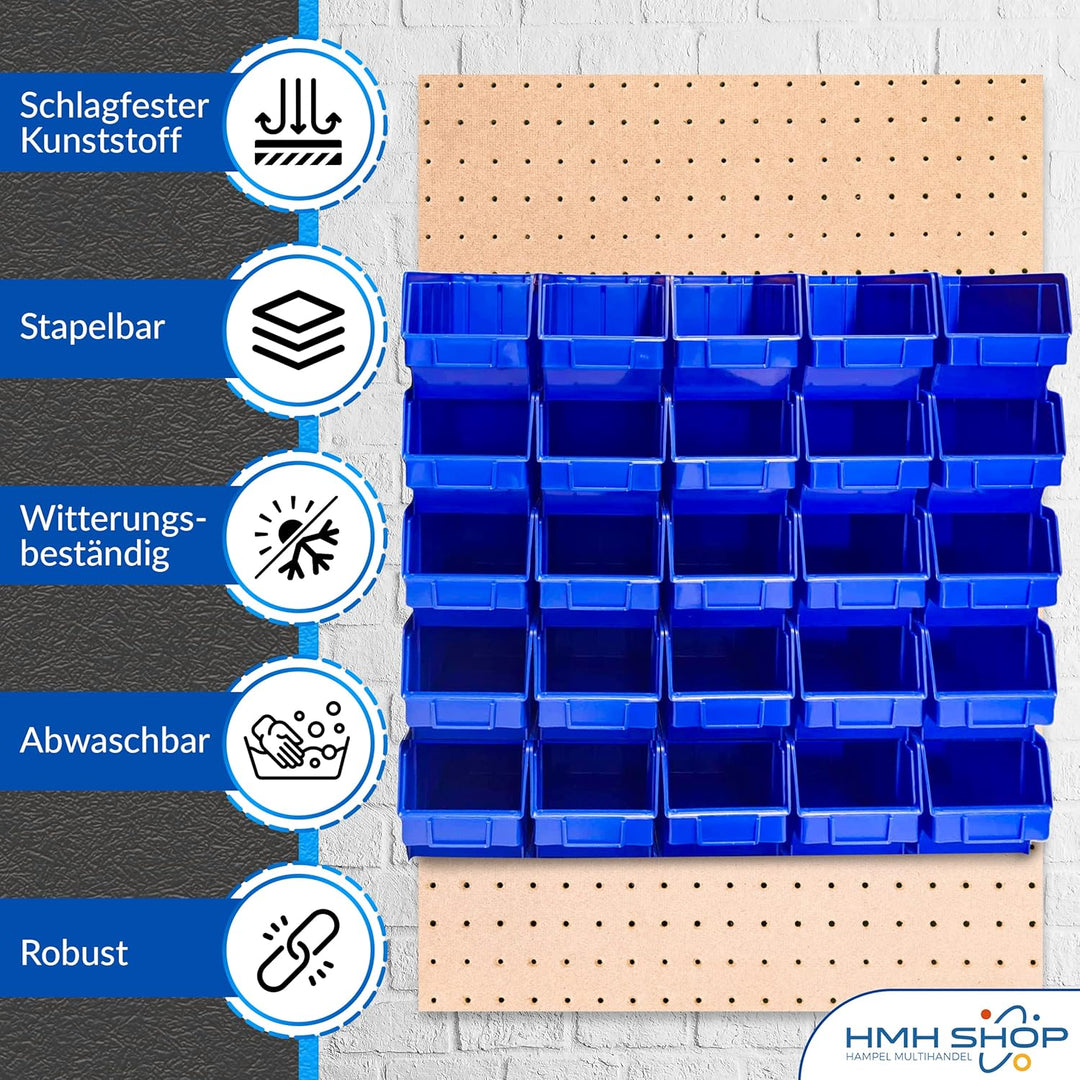 26x Stapelboxen Blau Grösse 3 (BxTxH) 145x248x127mm stapelbar blaue Sichtbox Regalbox Lagerbox Sicht