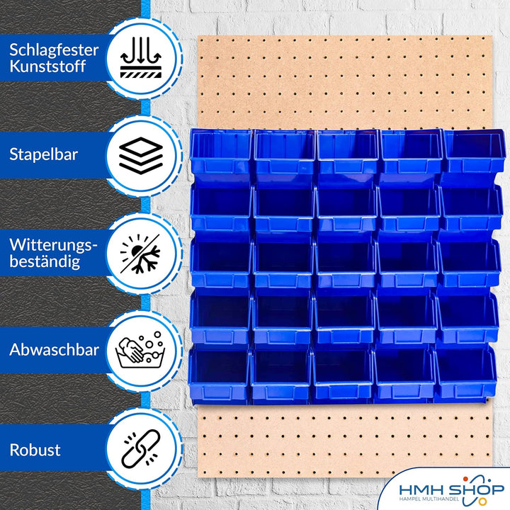 26x Stapelboxen Blau Grösse 3 (BxTxH) 145x248x127mm stapelbar blaue Sichtbox Regalbox Lagerbox Sicht
