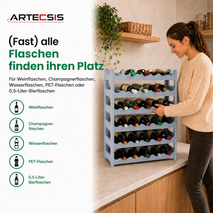 ARTECSIS Weinregal stapelbar Kunststoff für 36 Flaschen, stabiles Flaschenregal in Gastronomie-Quali