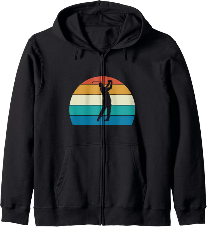 Golfing Gift Retro Vintage Golf Striped Sunset Kapuzenjacke