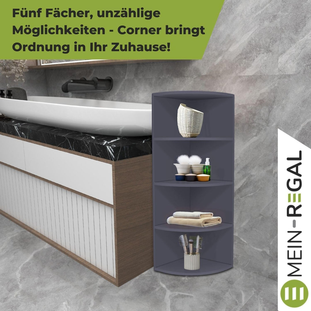 Coemo Eckregal Corner 120, Anthrazit Bücherregal 4 Fächer, Eckregal stehend, aus Holz 40x40x120 cm s