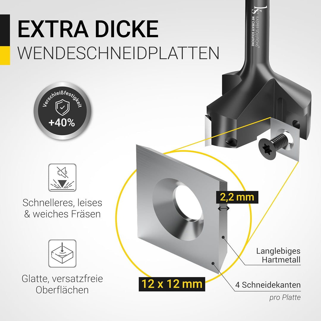 Kasper Solutions® Planfräser 8 mm Schaft - Profi Hobelfräser für Oberfräse & CNC-Fräse - Robuster Ho