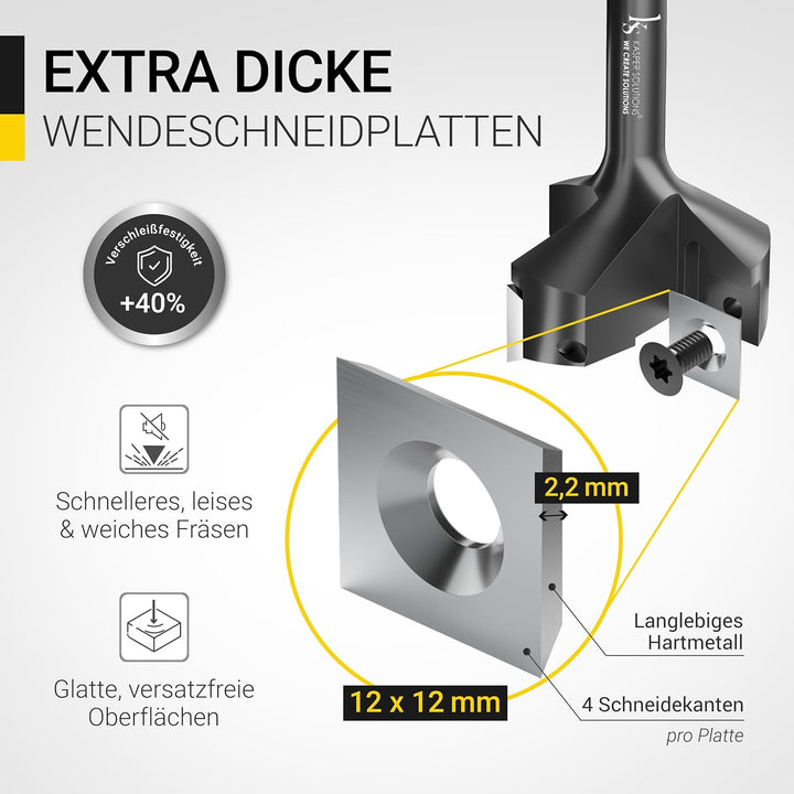 Kasper Solutions® Planfräser 8 mm Schaft - Profi Hobelfräser für Oberfräse & CNC-Fräse - Robuster Ho