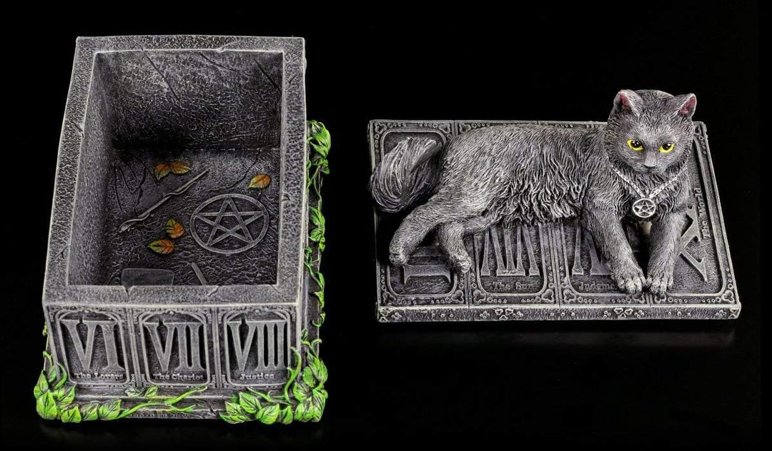 Tarotkarten Schatulle mit schwarzer Katze | Tarot Box Dose Aufbewahrung Schale Gothic Fantasy Figur
