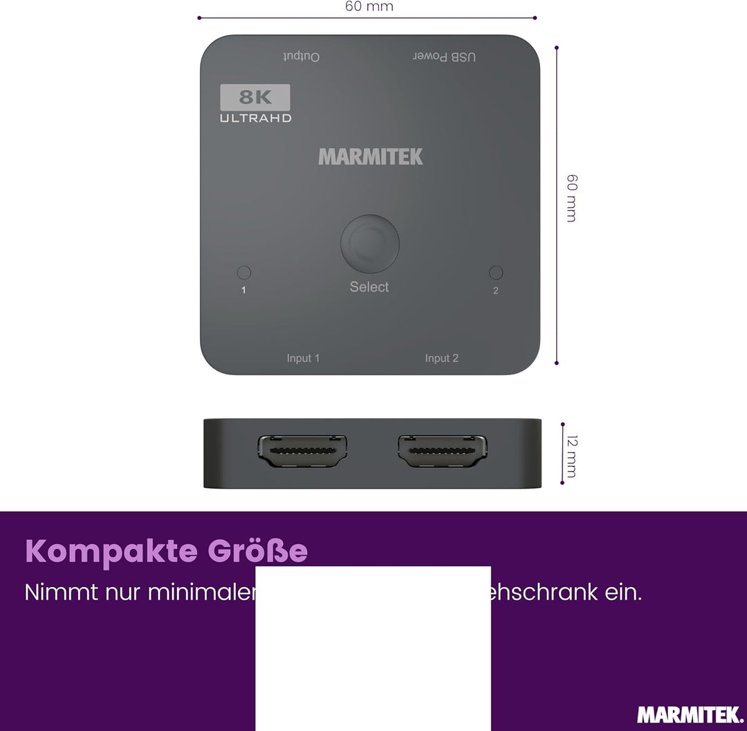 HDMI 2.1 Switch - Marmitek AS28 - 8K HDMI switch - 4K 120Hz - HDR - 2 ein / 1 aus - HDMI Switch 4K 1
