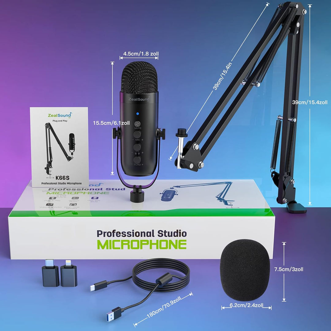 zealsound USB Mikrofon Kit für PC, Handy, PS4/5, MAC, Mit Schneller Stummschaltung,Geräuschunterdrüc