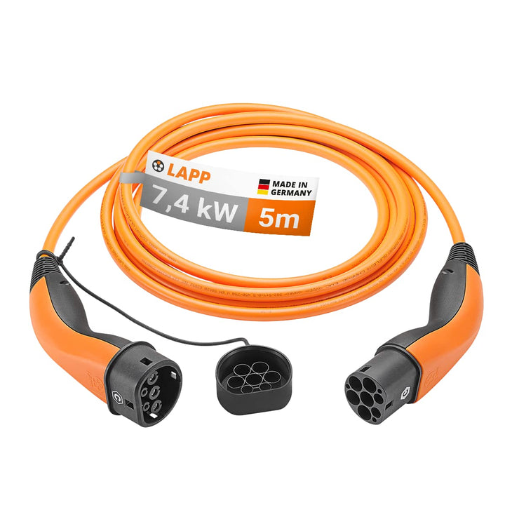 Lapp Mobility Typ 2 Ladekabel 7,4 KW/Glatt / 32 A / 1-Phasig/E-Auto Ladekabel/Mode 3 / 5m 5 Meter Or