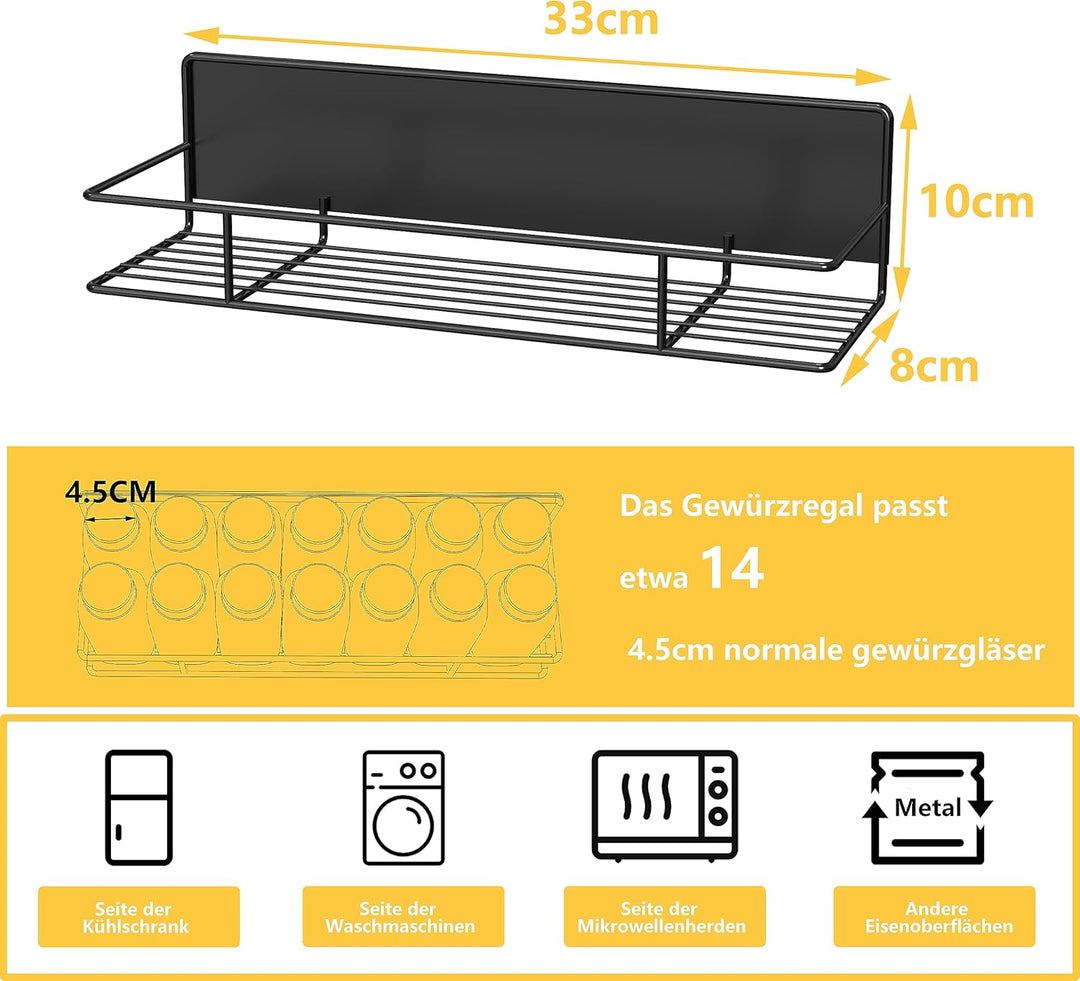 Golden Bell 2 Stück Gewürzregal Magnetisch, Magnet Regal Kühlschrank, Gewürzregal Ohne Bohren, Stark