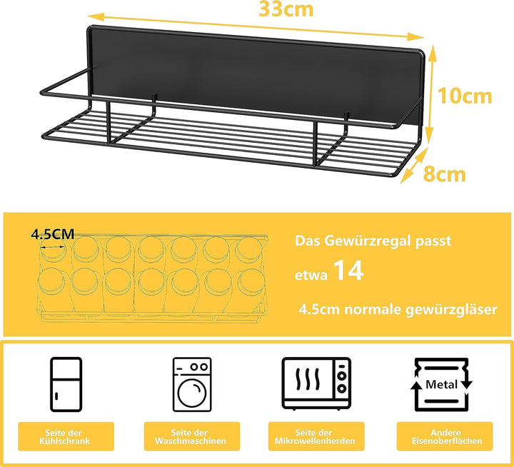 Golden Bell 2 Stück Gewürzregal Magnetisch, Magnet Regal Kühlschrank, Gewürzregal Ohne Bohren, Stark