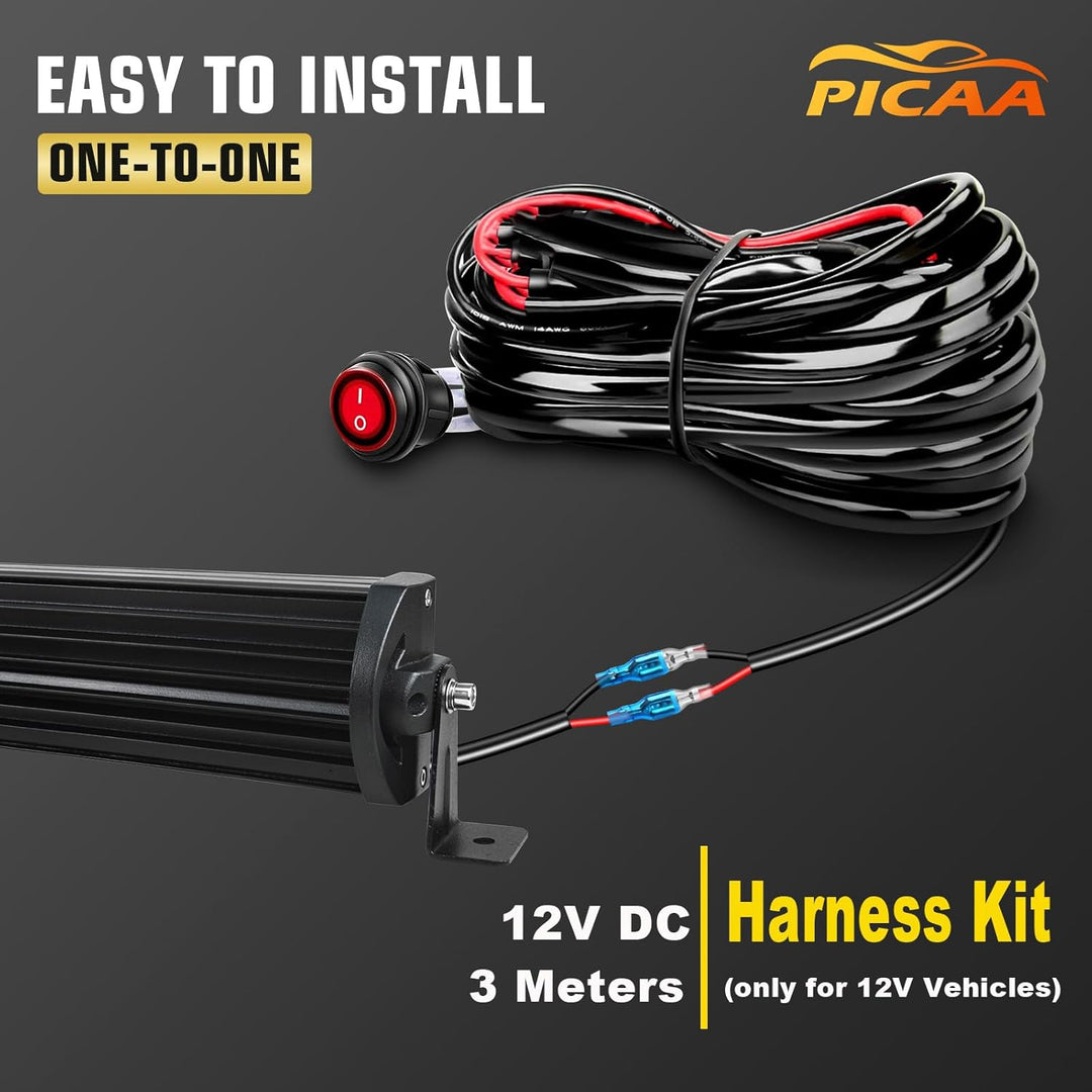 PICAA Gebogen 32 Zoll 405W LED Arbeitsscheinwerfer Bar+Magnetische Halterung+Kabelbaum Kit, Tri-Reih