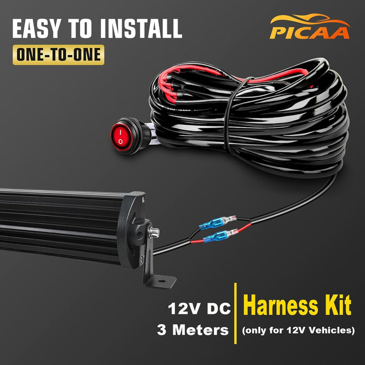 PICAA 32 Zoll 405W LED Lightbar mit Magnetische Halterung Kabelbaum Kit, Tri-Reihen LED Arbeitsschei