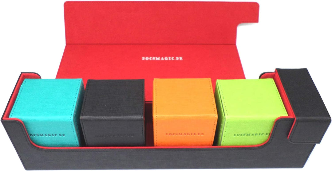 docsmagic.de Premium Magnetic Tray Long Box Black/Red Large + 4 Flip Boxes Mix 3- Schwarz/Rot, Large