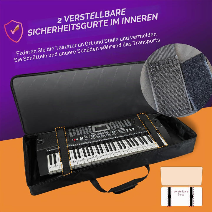 Gigbag mit 61 Tasten, tragbare, langlebige Tastatur, Klavier, wasserdicht, 600D-Oxford-Gewebe mit 10