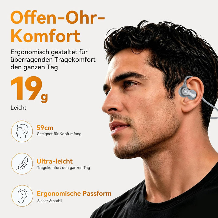 OHAYO Open Ear Kopfhörer Bluetooth, Kopfhörer Joggen, Bluetooth 6.0, Wasserdicht nach IPX7, 10h Lauf