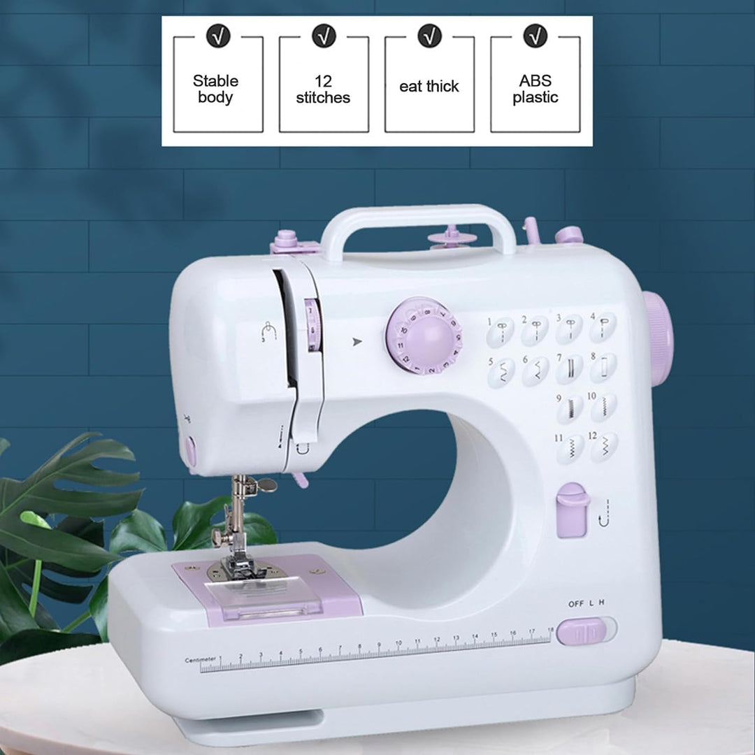 Fyearfly Haushalts Nähmaschine, 505A 12 Stiche Tragbar Mini Doppelfaden Nähmaschine, Professionelle