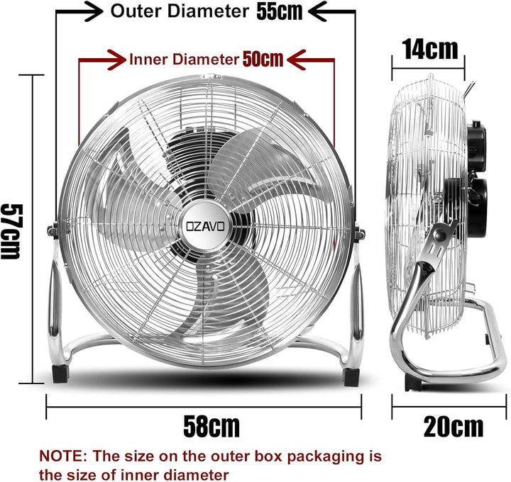 OZAVO Standventilator, Windmaschine ⌀55 cm mit 3 Laufgeschwindigkeiten, Bodenventilator Power, Tisch