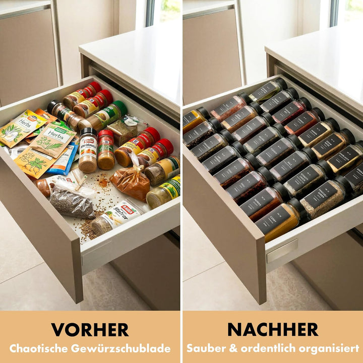 EDELHAUS Gewürzgläser Eckig Set mit Deckel (36 x 120ml) Gewürzstreuer mit Streueinsatz und 240 Etike