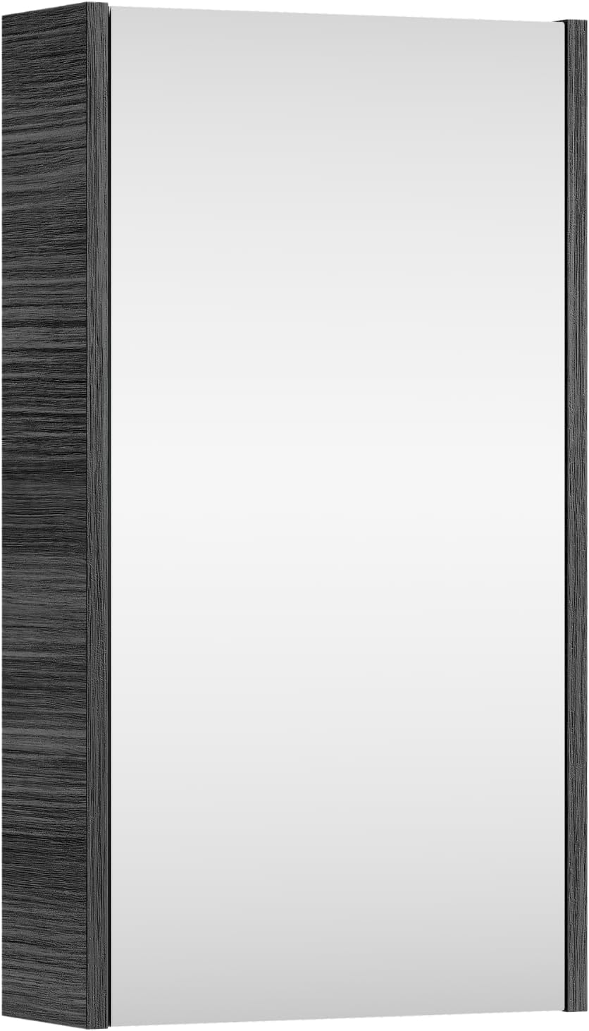 Planetmöbel Spiegelschrank in Anthrazit, Badmöbel für Badezimmer oder Gäste WC, 4 Fächer, Soft-Close