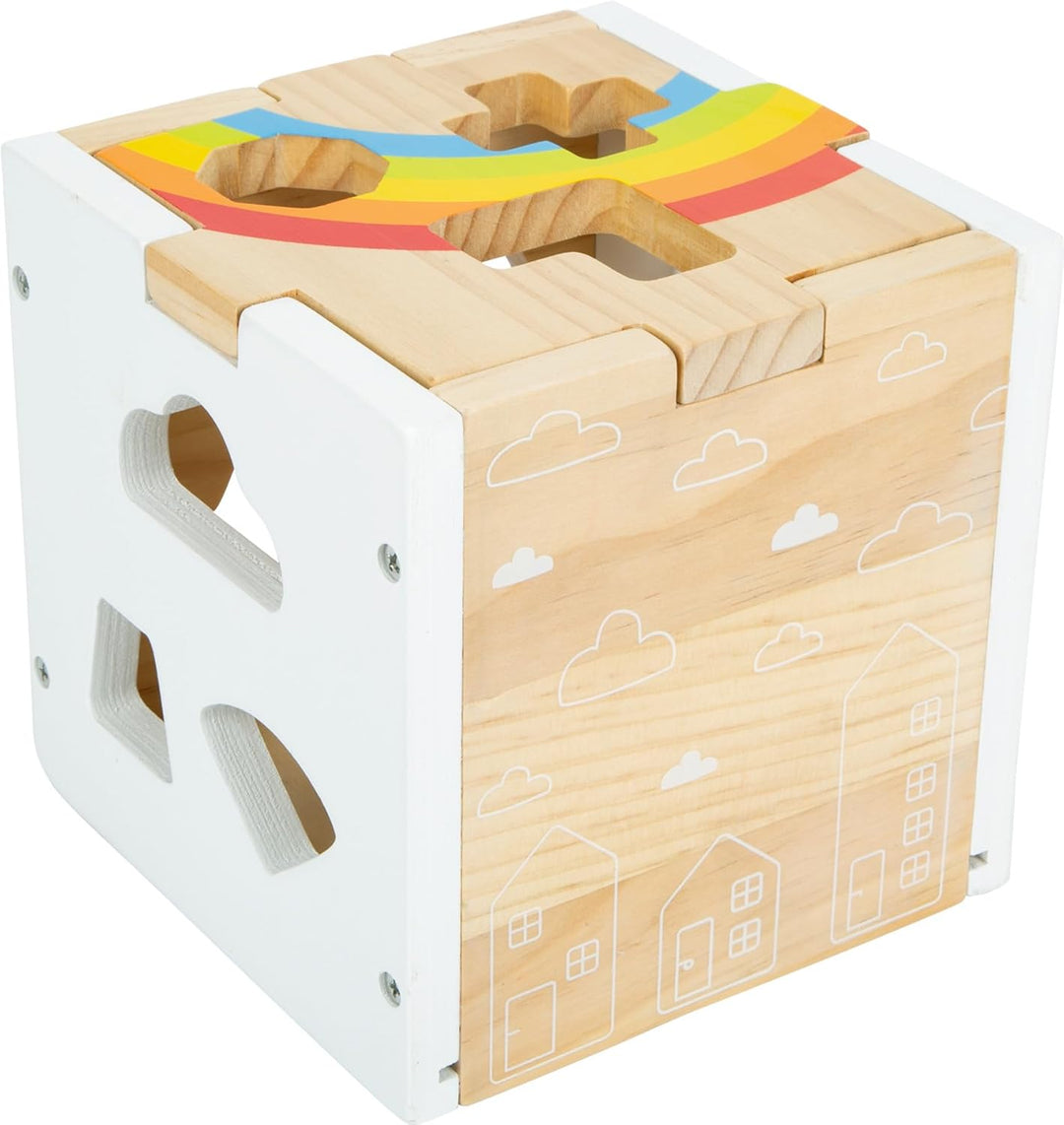 Small Foot Steckwürfel Regenbogen, 13 unterschiedlich geformte Steckelemente aus Holz, ab 12 Monaten