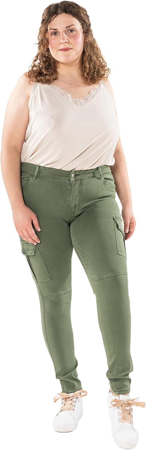 Nina Carter Damen Cargo Jeans grossen Grössen Stretchjeans Plus Size Jeanshosen Used-Look Denim Hose