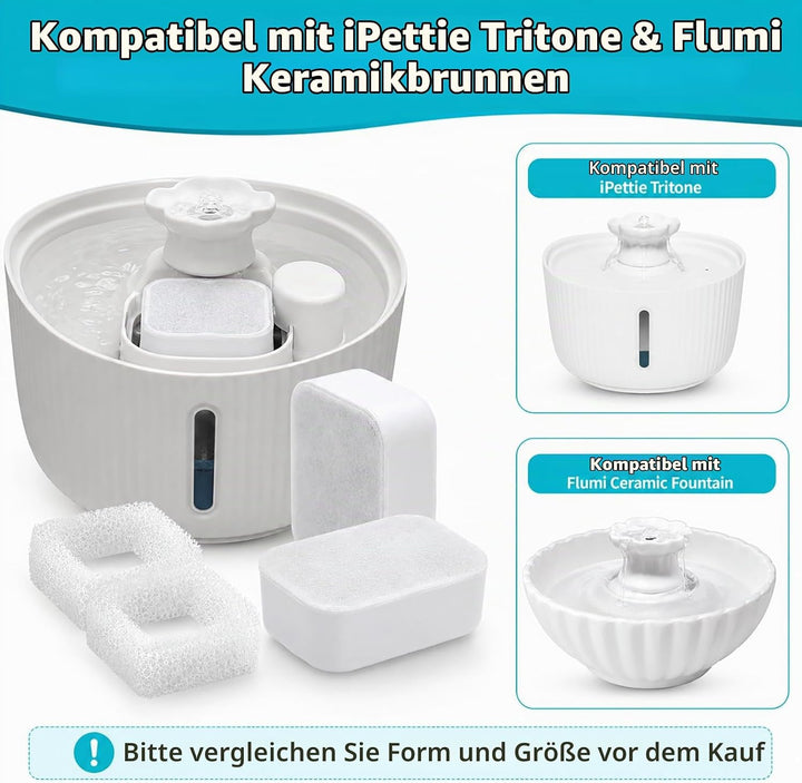 Poweka Ersatzfilter Kompatible mit iPettie Trinkbrunnen Katzen und Hunde für 2,1L Katzenbrunnen Wass