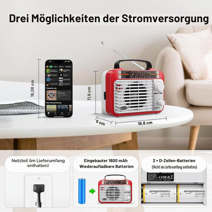 Multiband AM/FM/SW1-2 Radio Transistorradio AC oder batteriebetrieben mit bestem Empfang Grosser Lau