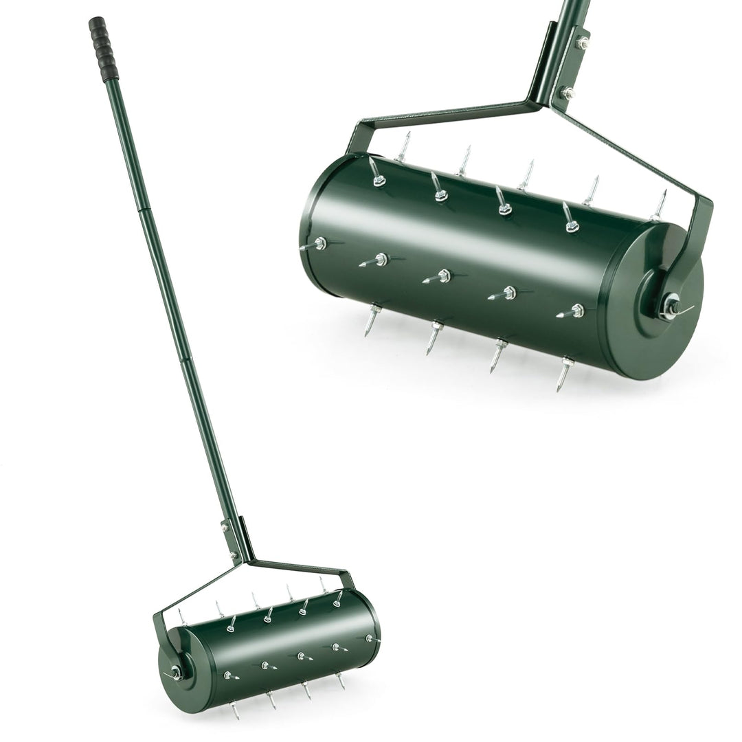 GOPLUS Rasenbelüfter, Handvertikutierer mit Stiel & 3,4cm Nägeln, rollender Aerifizierer, manueller