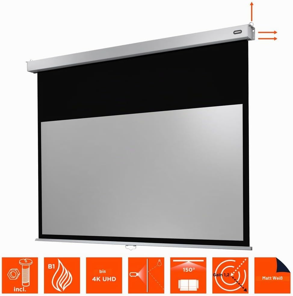 celexon manuell ausziehbare Heimkino- und Business-Rollo-Beamer-Leinwand 4K und Full-HD mit Slow-Ret