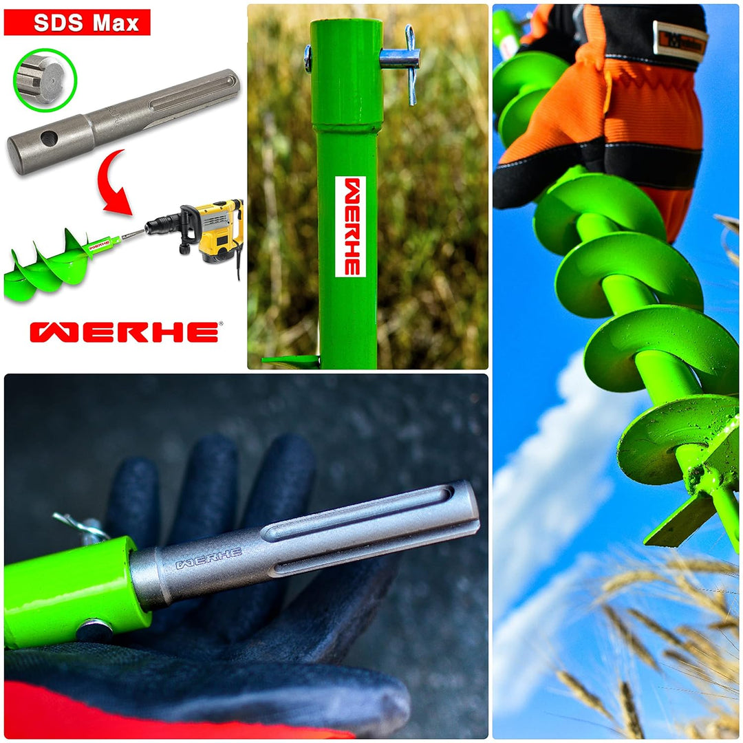 WERHE Profi Adapter für Erdbohrer passend für SDS MAX Bohrmaschine Akkubohrmaschine Bohrhammer Pfahl