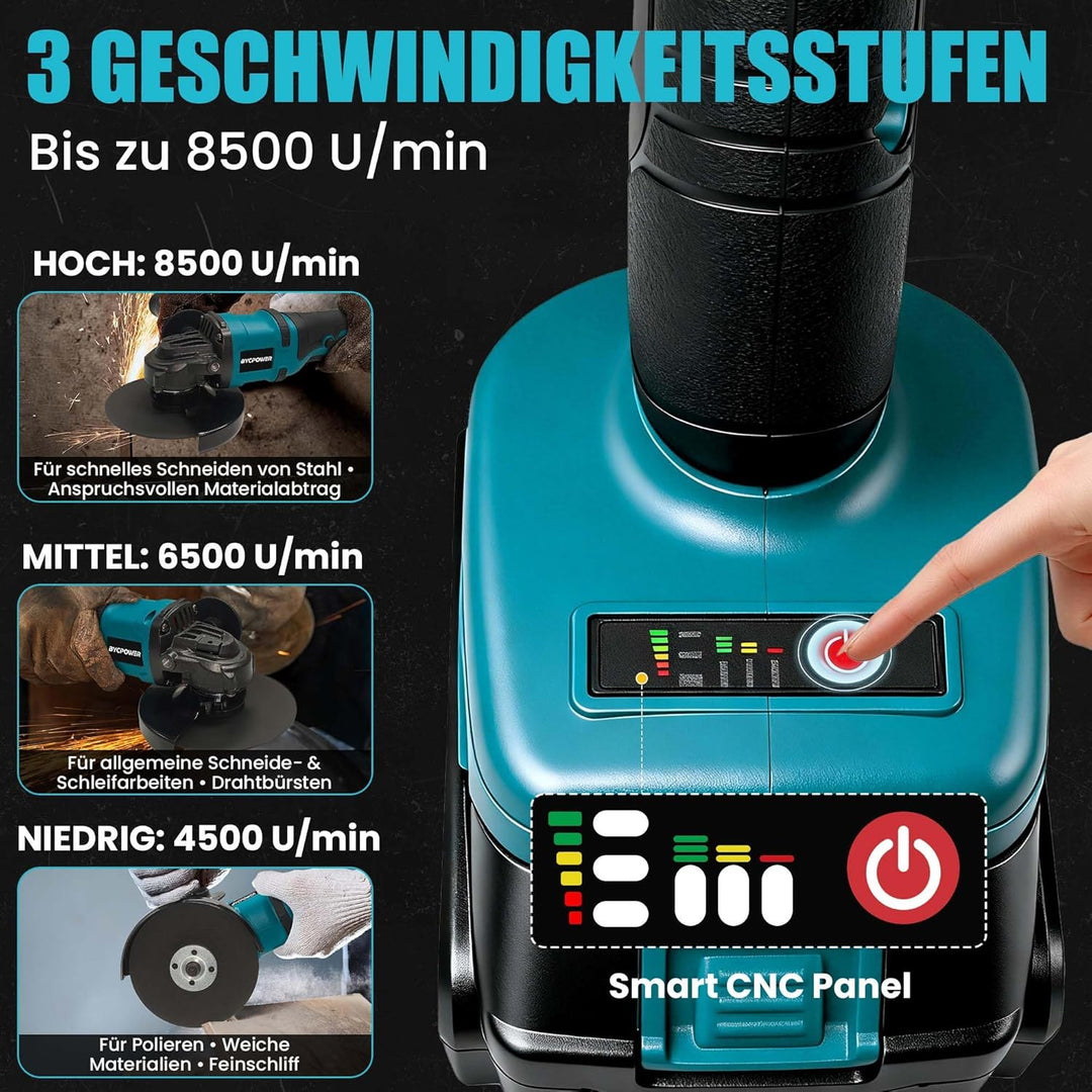 Akku Winkelschleifer 125mm für Makita 18V, 8500 U/min Akku Flex mit 3 Geschwindigkeiten, Kraftvoller