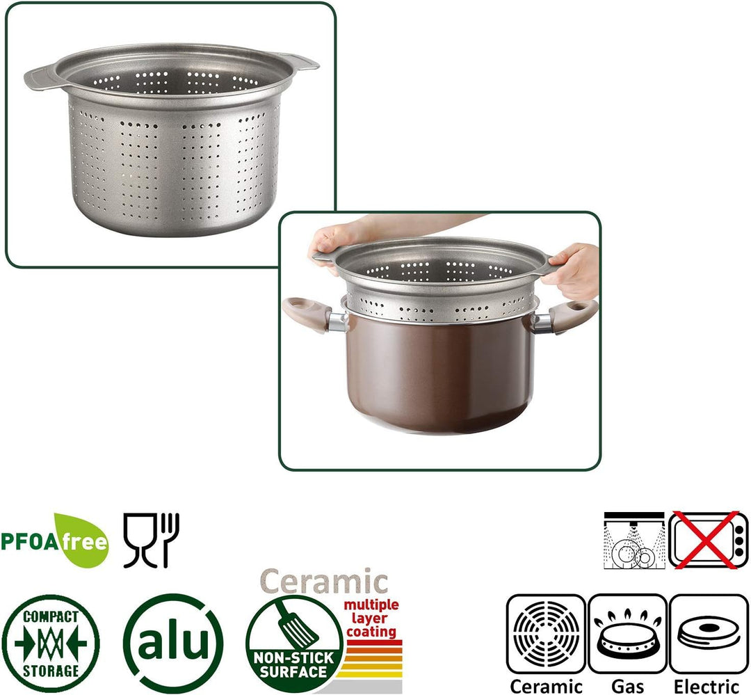 BRUNNER: Camping Kochgeschirr-Set Keramik (Töpfe und Pfannen) – ø 20 oder 22-cm Chocolate - 4 Person
