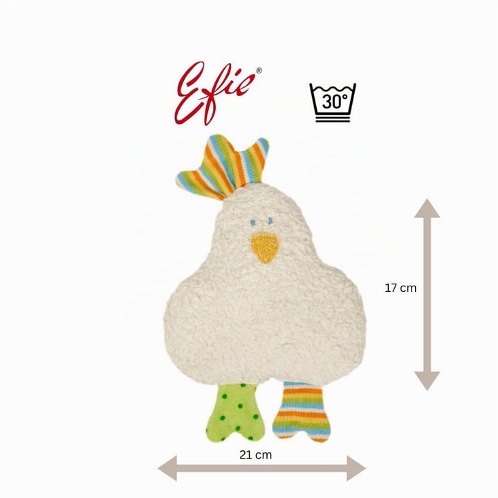 Efie Bio-Rassel Huhn – 100% Baumwollplüsch (kbA) mit Schurwoll-Füllung (kbT) – handgefertigt in Deut