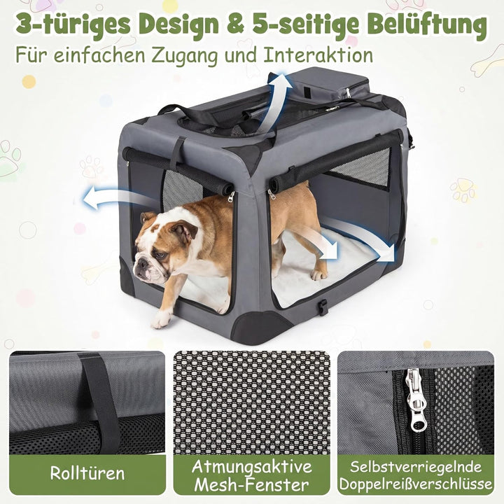 COSTWAY Hundebox Auto, Transportbox Hund faltbar (M-72 x 52,5 x 52,5 cm) | Hundetransportbox mit Gri