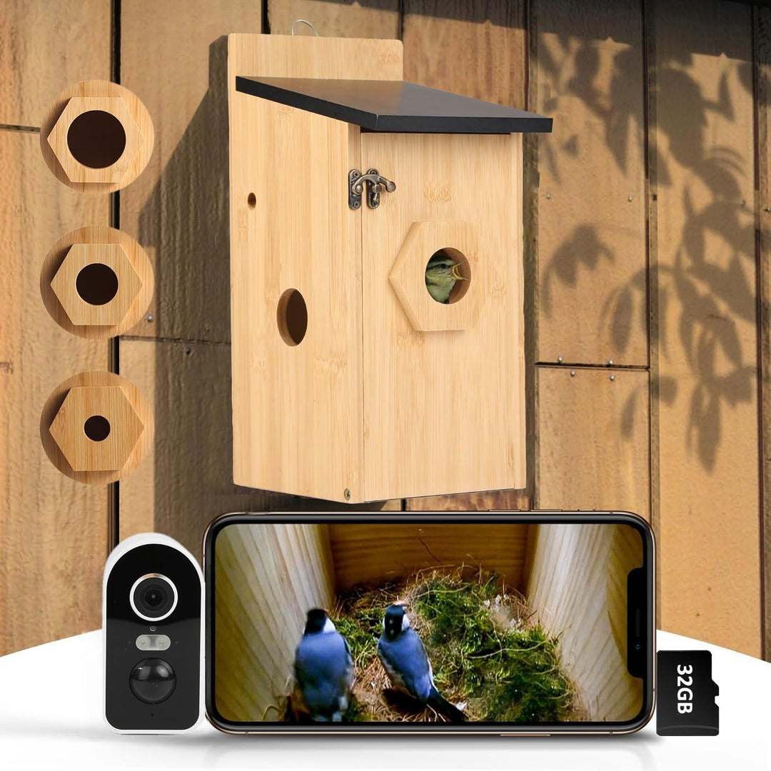 Vogelhaus mit Kamera, 4MP HD Nistkasten mit Kamera wetterfest, 2,4G WiFi & App Benachrichtigung, Beo