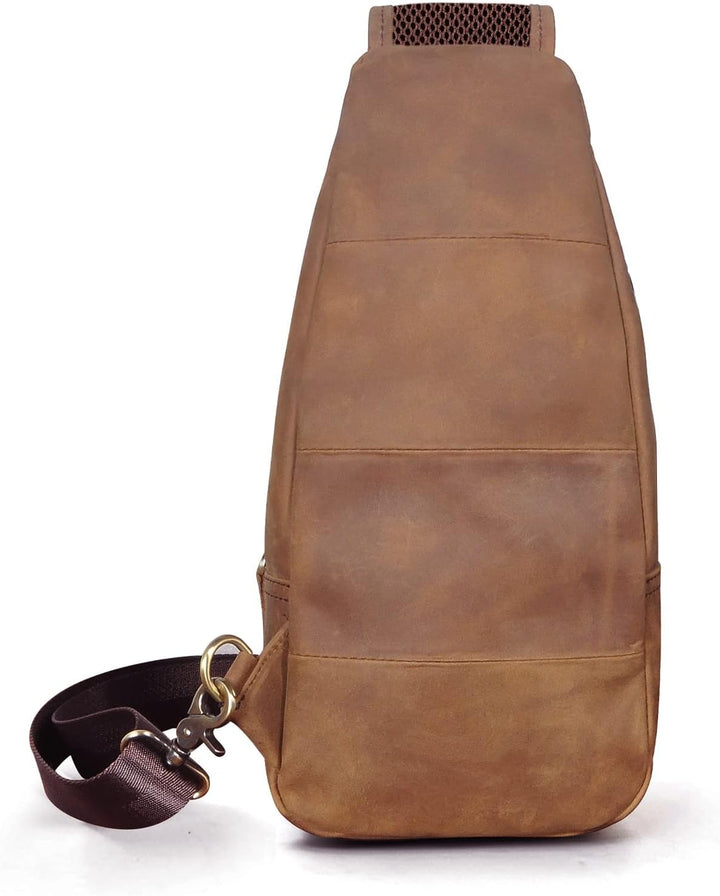 Le'aokuu Herren Echtes Leder Brusttasche Umhängetasche Sport Outdoor Messenger Bag Wanderrucksäcke（8