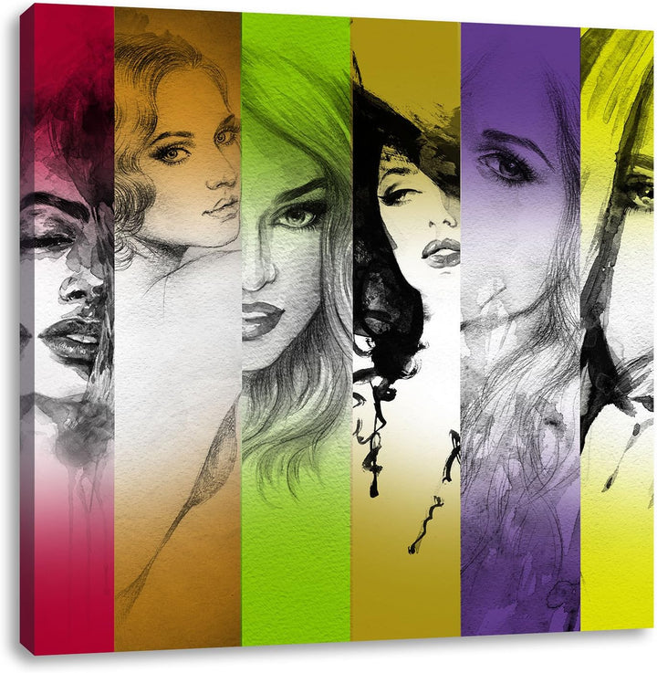 Pixxprint die vielen Geischter der Frau schwarz/weiss, Format: 70x70 auf Leinwand, 70x70