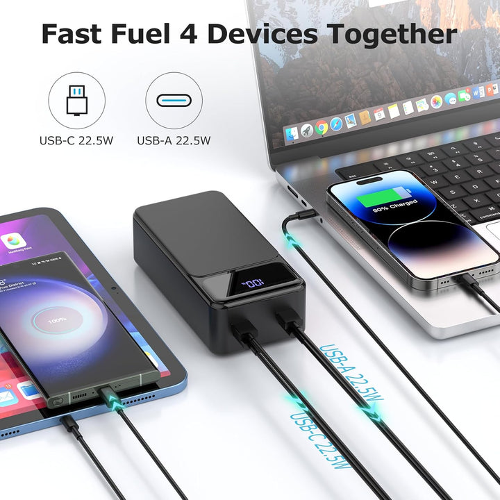50000mAh Powerbank 22.5W Schnellladung Tragbare Power Bank USB-C mit 4 Ausgängen &amp; 2 Eingängen LED-D