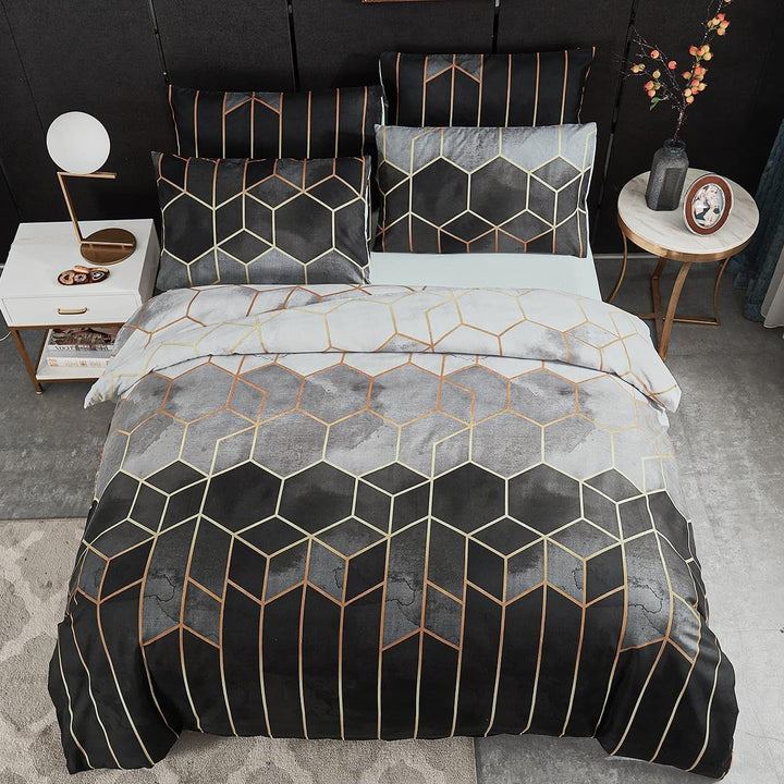Freyamy Marmor Bettwäsche 200x200cm Grau Geometrisch Wendebettwäsche Vintage Kariert Microfaser Dopp