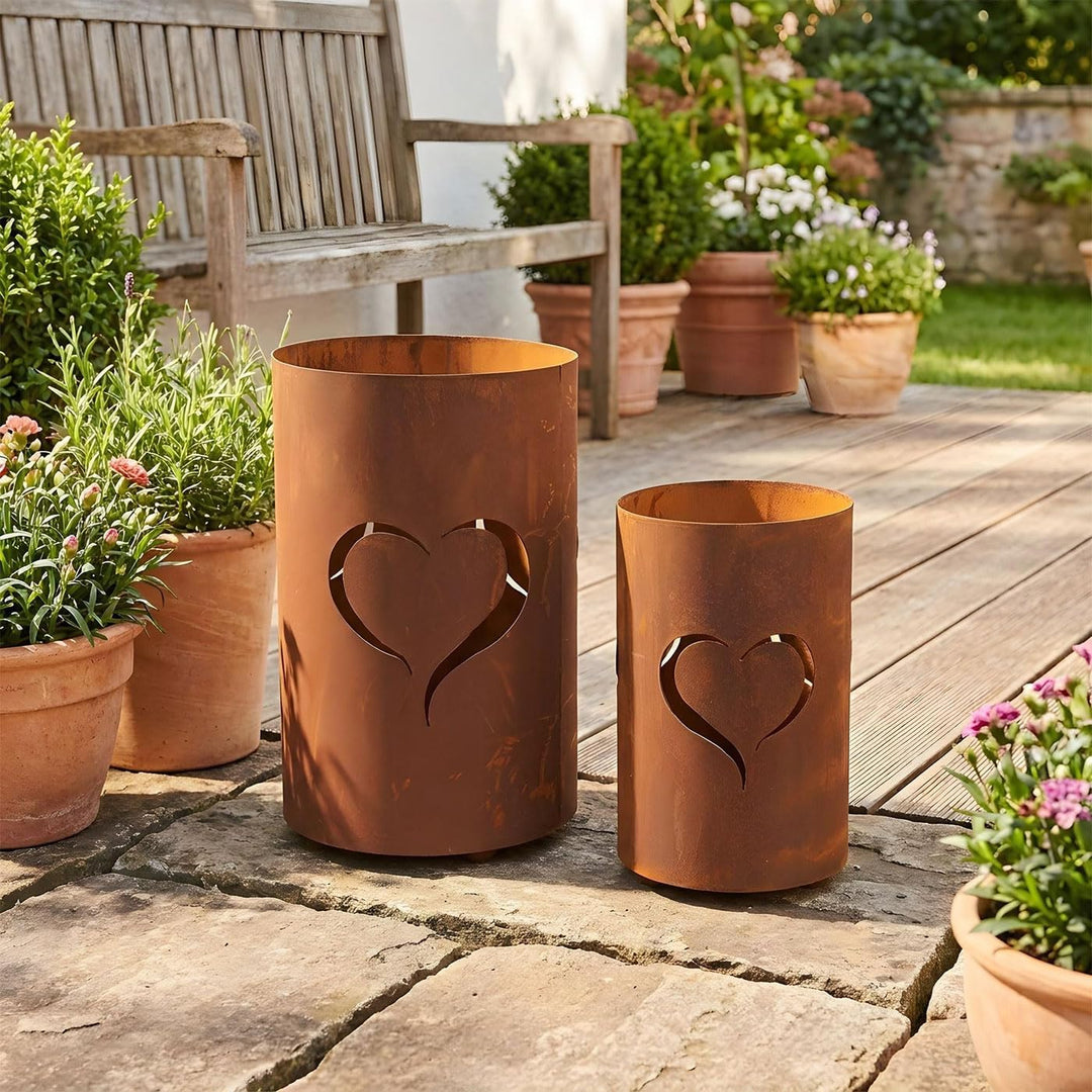 2er Set Windlicht Herz Laterne H32cm/H24cm Gartenleuchte Rost Gartendeko Rostdeko Edelrost Deko Vari