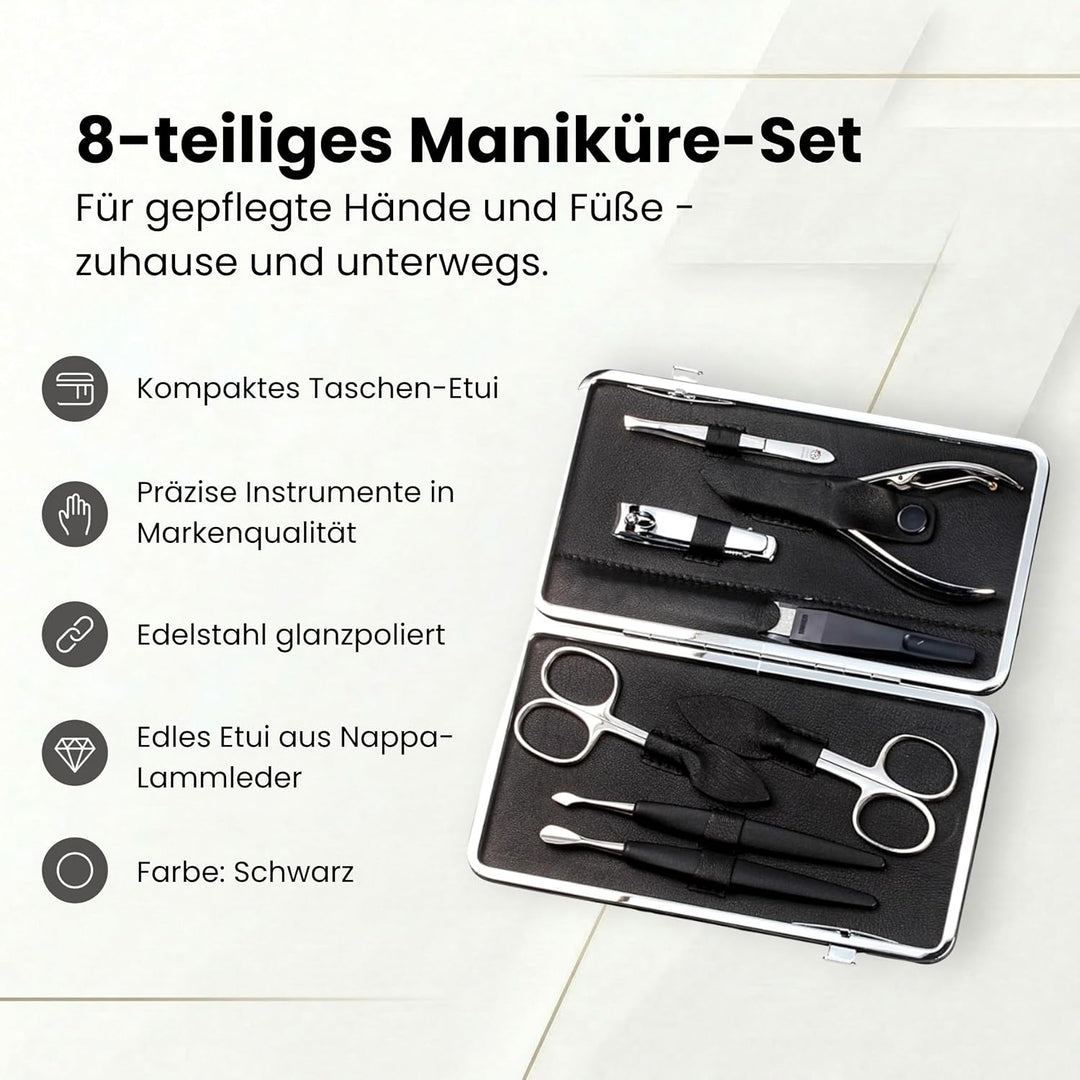 Sonnenschein by Hans Kniebes Maniküre Set 8-teilig aus Edelstahl Schwarz – Profi Nagelset &amp; Nagelpfl