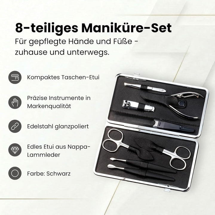 Sonnenschein by Hans Kniebes Maniküre Set 8-teilig aus Edelstahl Schwarz – Profi Nagelset &amp; Nagelpfl