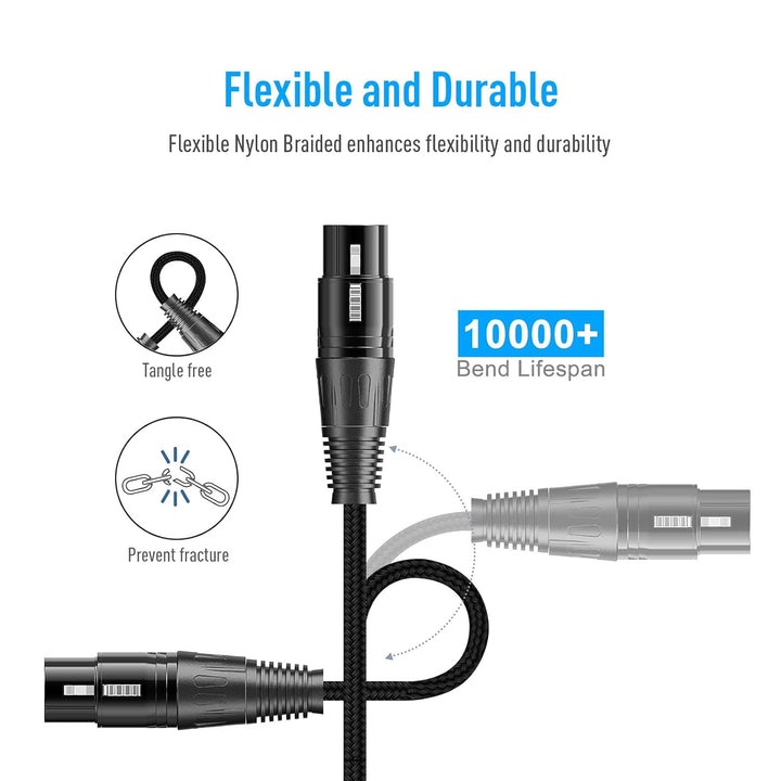 SONICAKE XLR Mikrofonkabel Stecker auf Busche 3-polig Nylon geflochten XLR Kabel Schwarz (2M 2 Stück