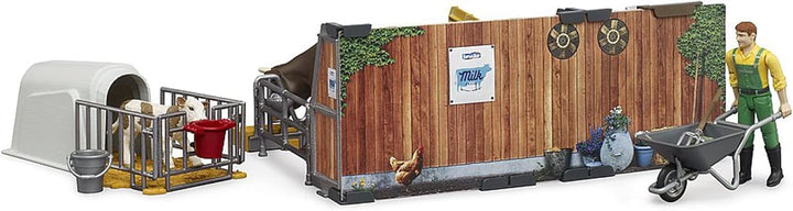 bruder 62611 - Bworld Kuh- und Kälberstall mit Landwirt & Zubehör - 1:16 Bauernhof Landwirtschaft Ba