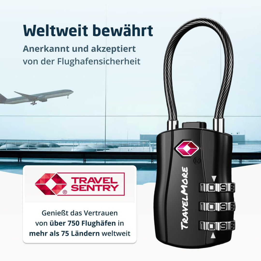 10er-Pack TSA-Genehmigte Reise-Kombinations-Kabelschlösser für Koffer und Rucksäcke – Schwarz, 10 St