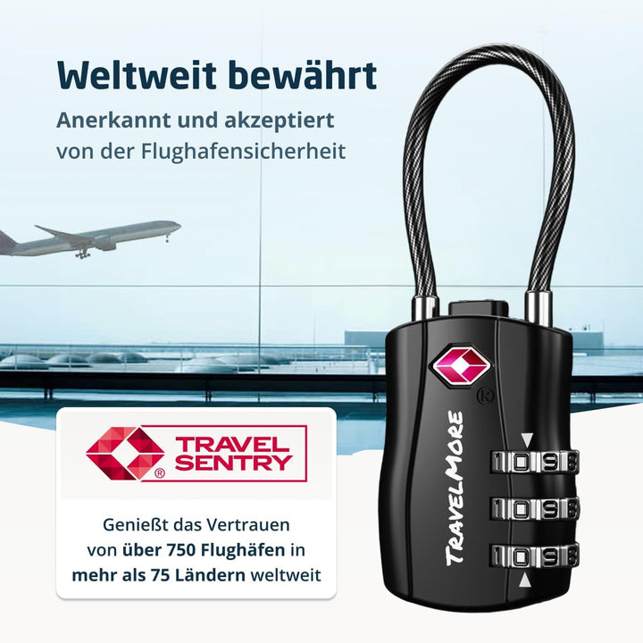 10er-Pack TSA-Genehmigte Reise-Kombinations-Kabelschlösser für Koffer und Rucksäcke – Schwarz, 10 St