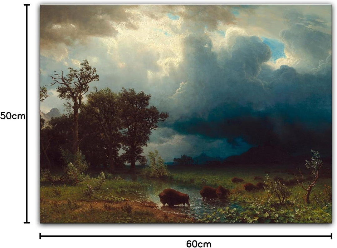 Bilderdepot24 Bild auf Leinwand | Albert Bierstadt - Buffalo Trail, The Impending Storm in 60x50 cm