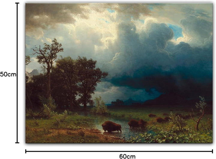 Bilderdepot24 Bild auf Leinwand | Albert Bierstadt - Buffalo Trail, The Impending Storm in 60x50 cm
