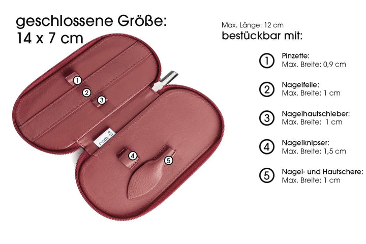 REMOS Nageletui leer aus echtem Leder zum Bestücken mit 5 Instrumenten in Rot/Bordeaux, Rot