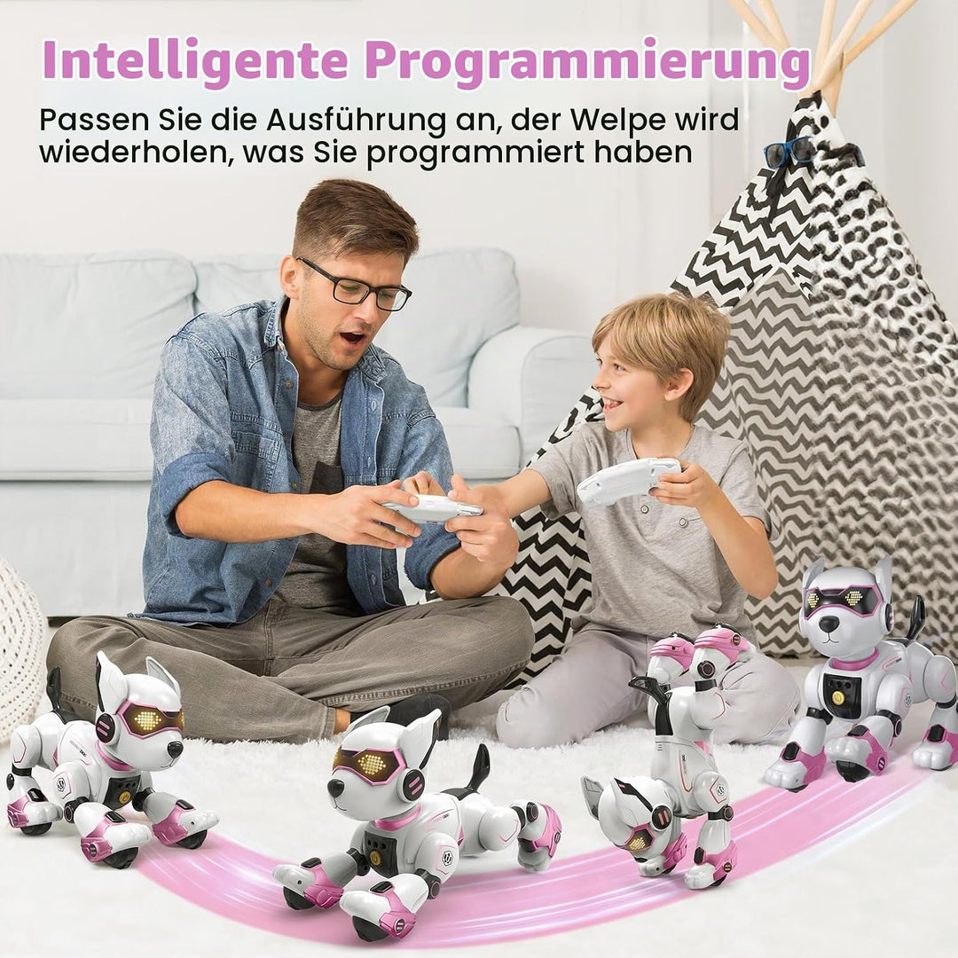 PRANITE Roboter Hund, Programmierbarer Roboterhund Kinder Ferngesteuerter Spielzeug, Wiederaufladbar