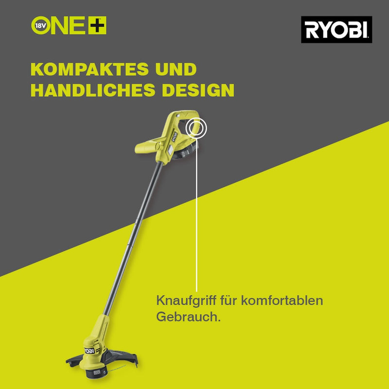 Ryobi 18 V ONE+ Akku-Rasentrimmer RY18LT23A-0 (Schnittbreite 23 cm, EasyEdge für Wechsel zwischen Ka